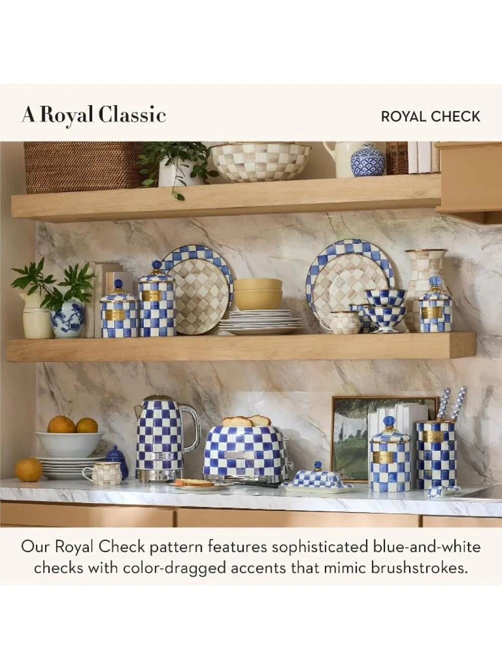 2-Slice Blue-and-White Courtly Check Stainless Steel Decorative Bread Toaster